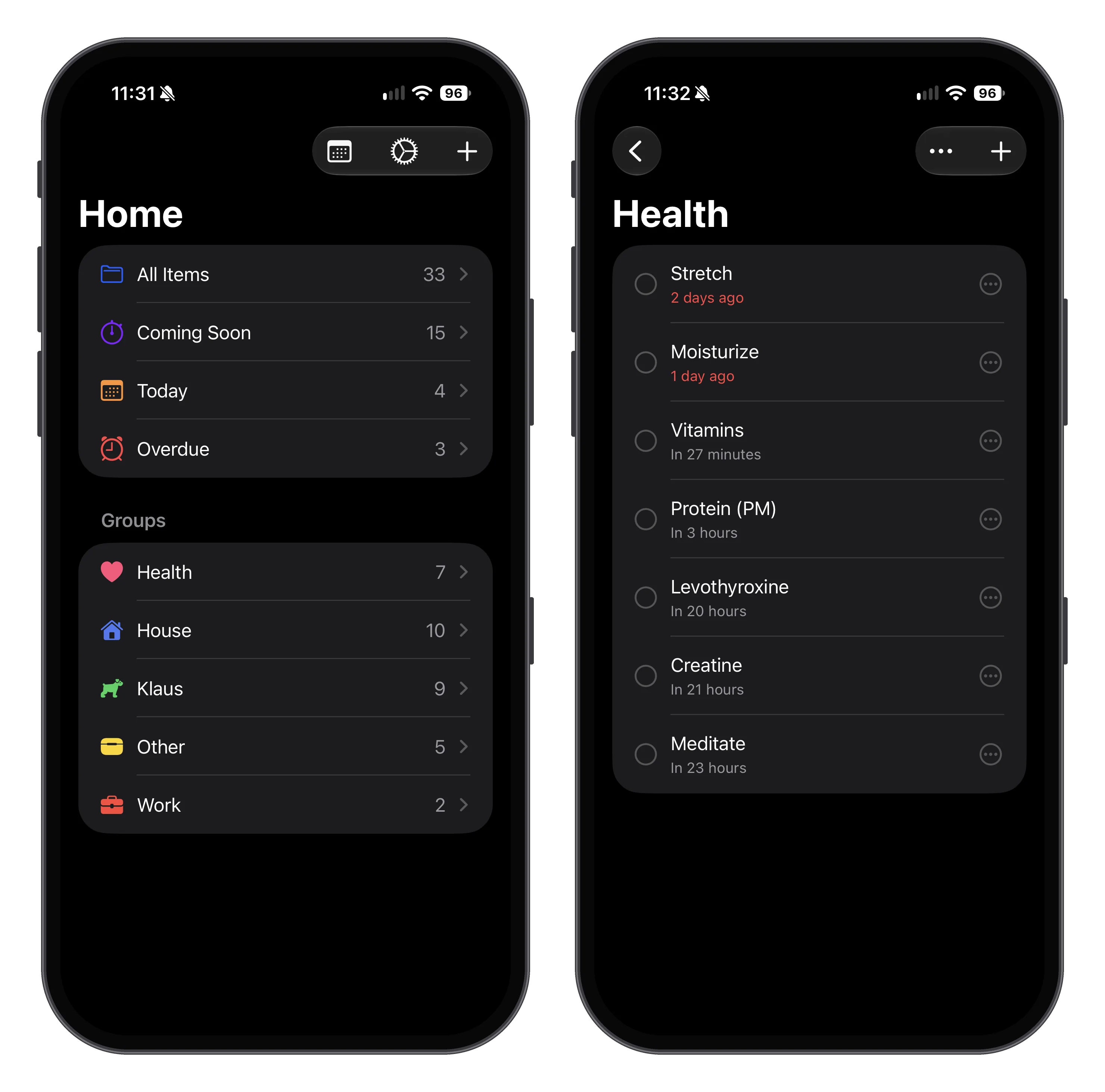 Screenshots of my Repeaters app setup