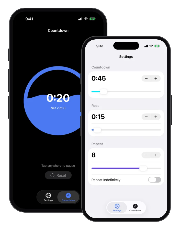 Intervals settings screen with the countdown slider