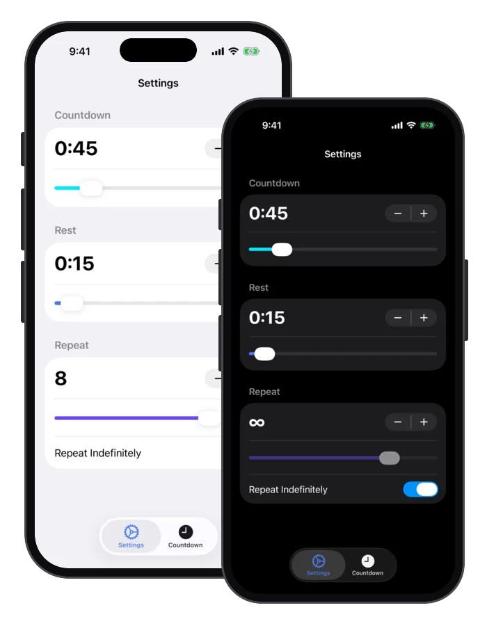 Intervals repeat settings with the repeat indefinitely toggle