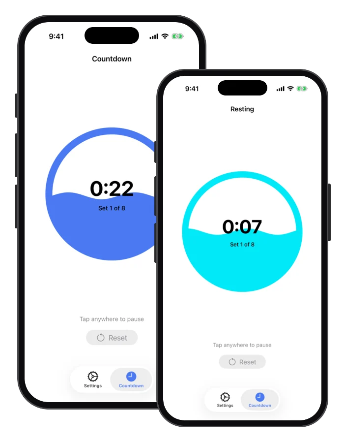 Intervals timer during a rest period