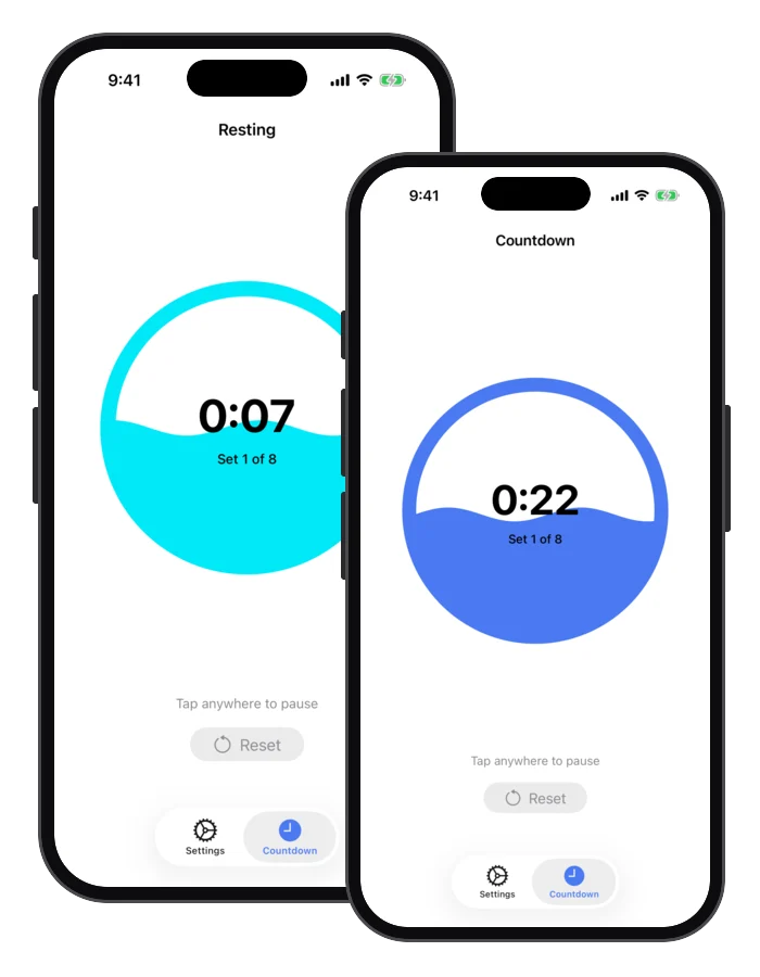 Intervals countdown timer filling with a wave animation