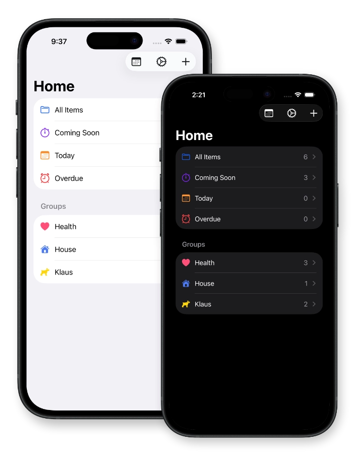 Repeaters app in light and dark mode